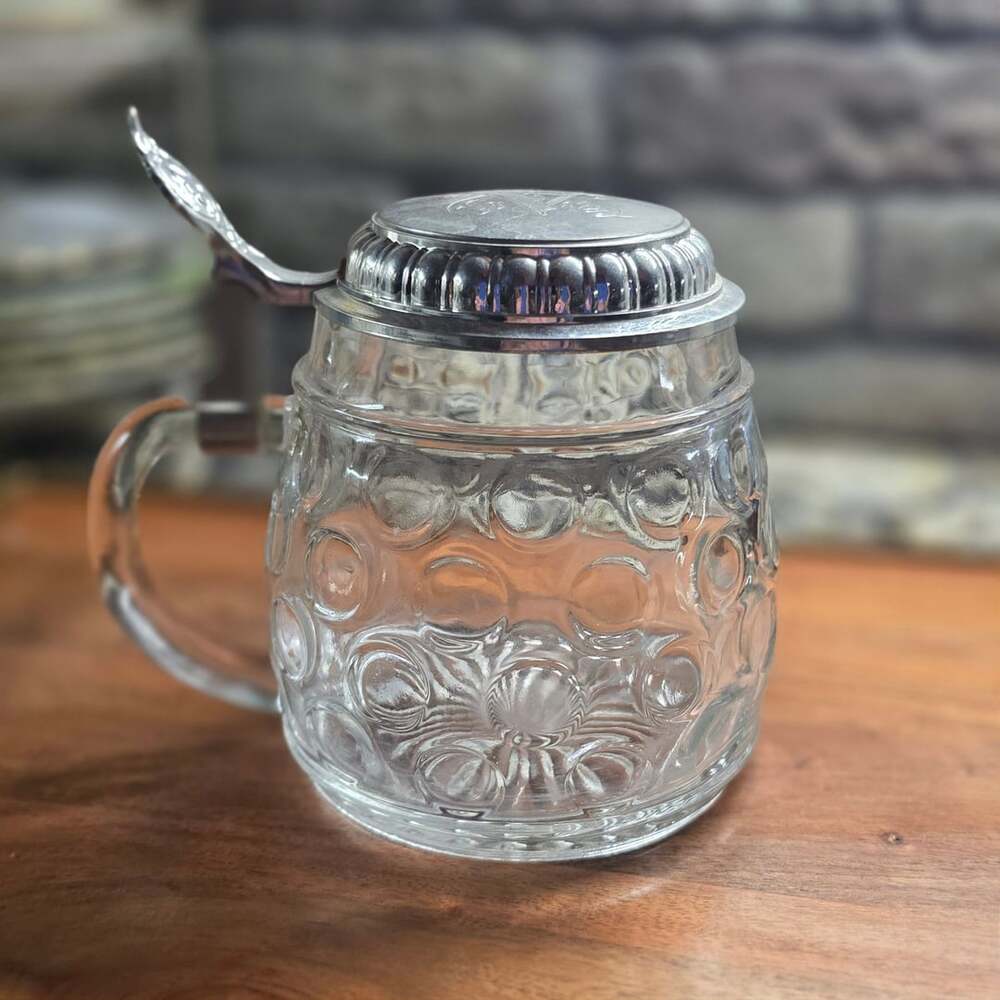 BMF Bubble Glass Beer Stein With Pewter Lid Monogrammed A